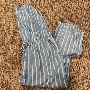 Light blue jumpsuit with white stripes